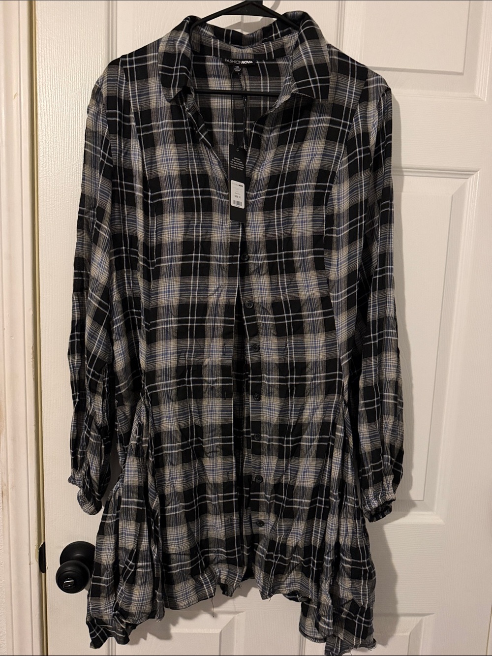 Fashion Nova Black & White Plaid Button-Front Tunic Shirt
